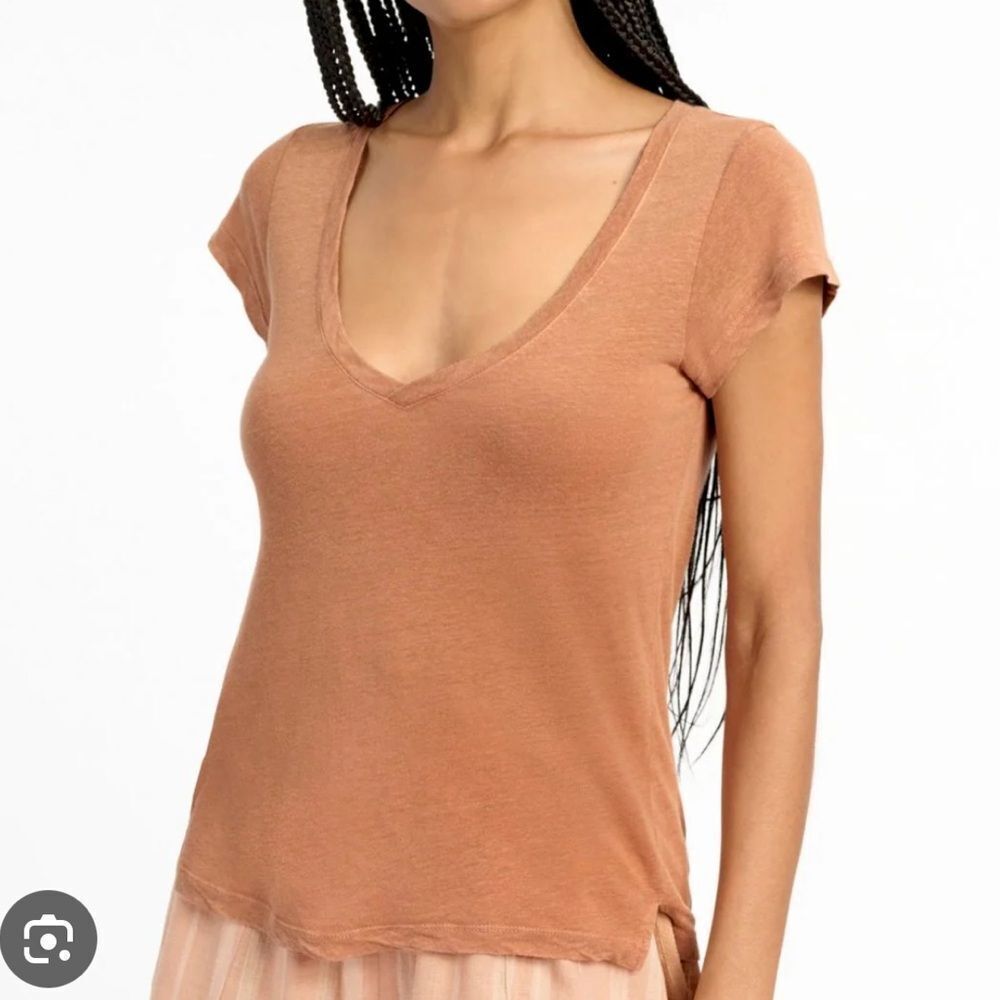Splendid Sandy linen modal V-Neck Short Sleeve Tee - XS